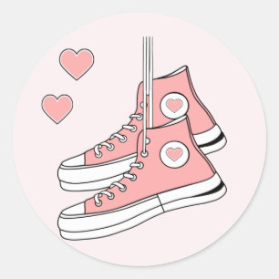Pink Girly Sneakers Classic Round Sticker