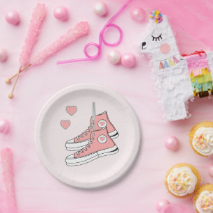 Pink Girly Sneakers Paper Plate