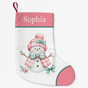 Pink Girly Snowman Christmas Stocking
