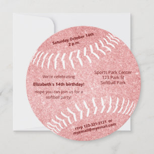 Pink girly softball sports themed party announcement
