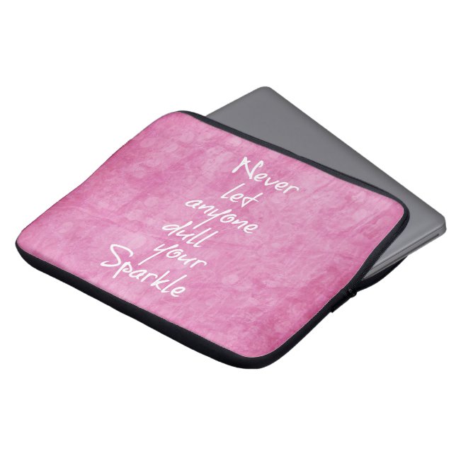 Pink Girly Sparkle Quote Laptop Sleeve (Front Top)