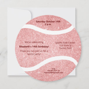 Pink girly tennis ball sports themed birthday  announcement