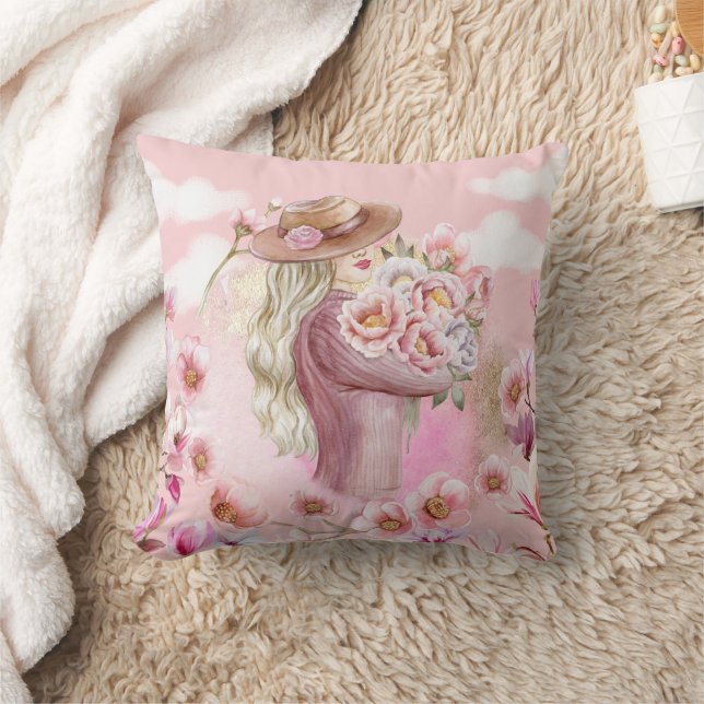 Pink Girly Throw Pillow – Soft & Stylish (Blanket)