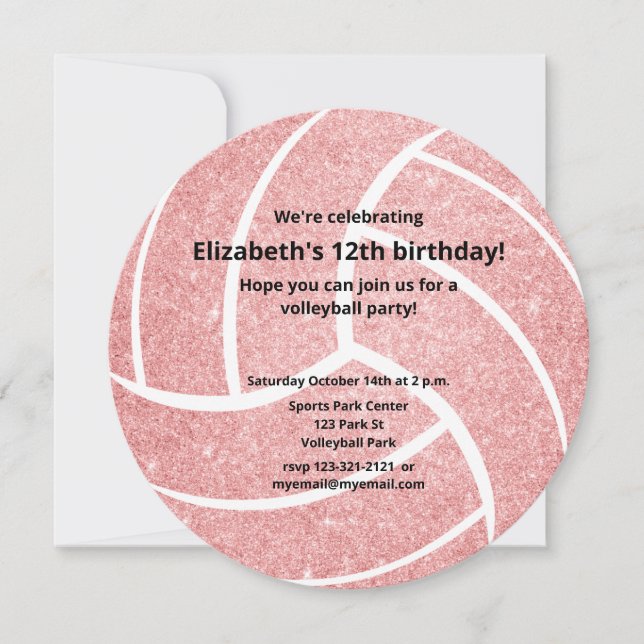 pink girly volleyball birthday party announcement (Front)