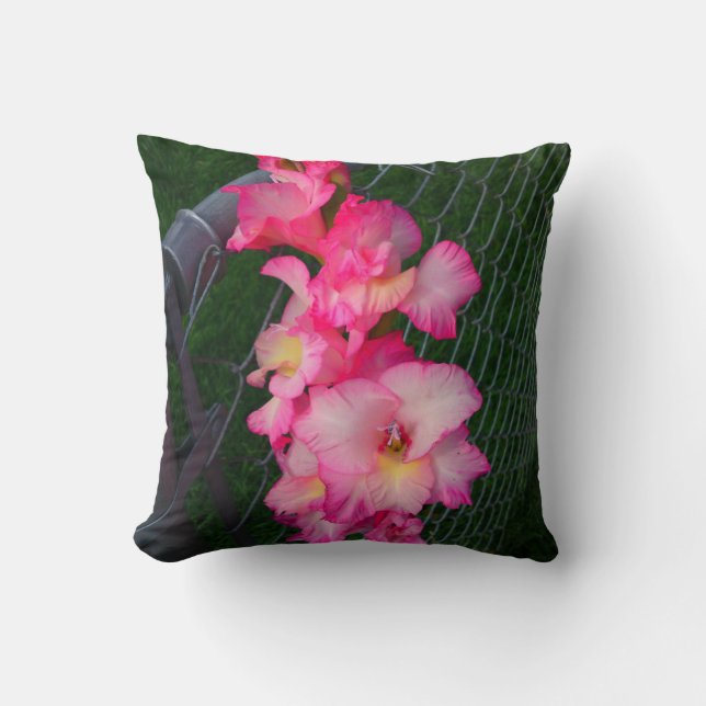 Pink Gladiola Flower Pillow (Front)