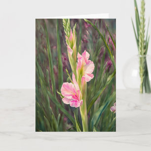 Pink Gladiolus Flower Garden Art Note Card