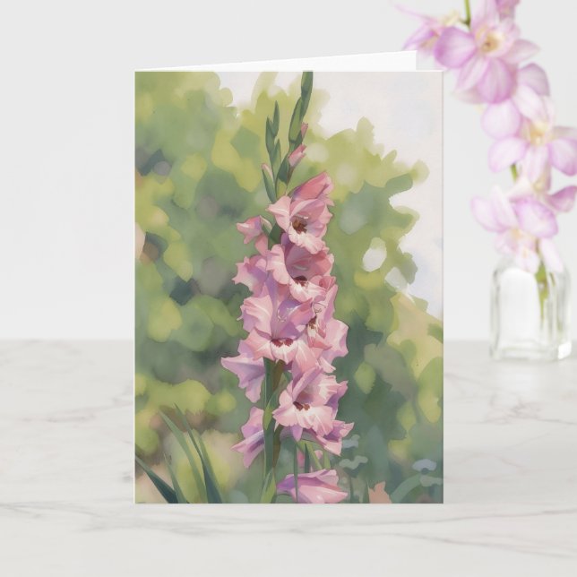 Pink Gladiolus Flowers Art Note Card (Orchid)