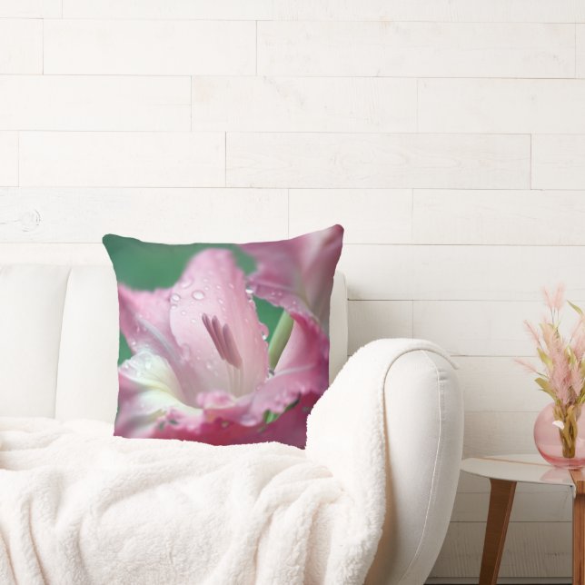 Pink Gladiolus Throw Pillow (Couch)