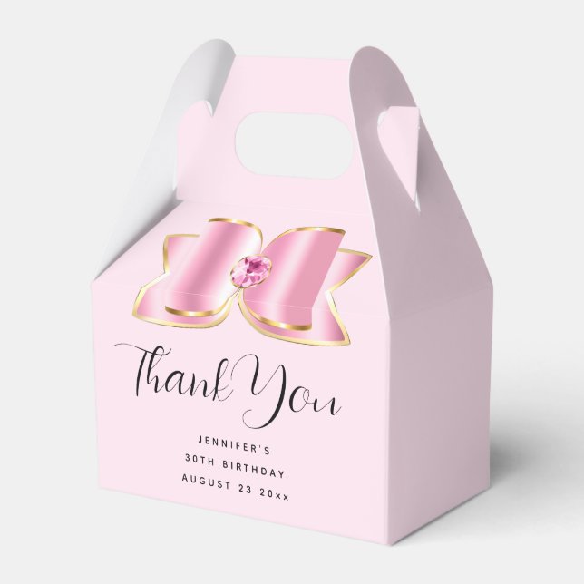 Pink Glam Bow Fancy Elegant Birthday Thank You Favour Box (Front Side)
