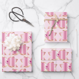 Pink Glam Bow with a Center Gemstone Wrapping Paper Sheet