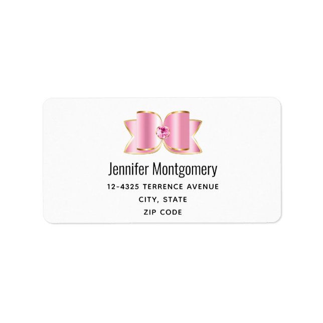 Pink Glam Bow with a Centre Gemstone Address Label (Front)