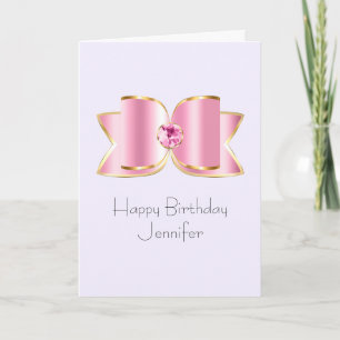 Pink Glam Bow with a Centre Gemstone Birthday Card