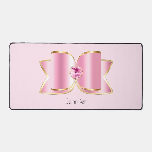 Pink Glam Bow with a Centre Gemstone Desk Mat (Front)