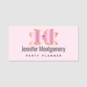 Pink Glam Bow with a Centre Gemstone Name Tag