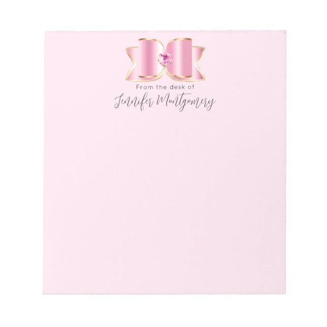 Pink Glam Bow with a Centre Gemstone Notepad (Front)