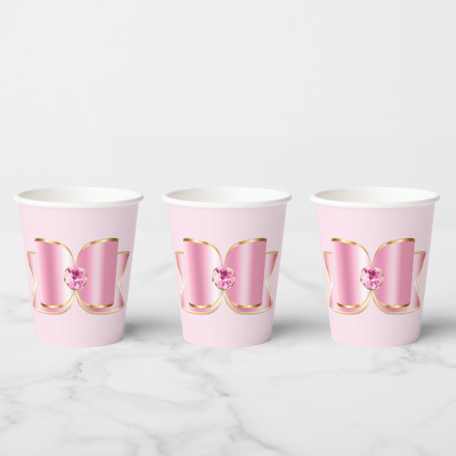 Pink Glam Bow with a Centre Gemstone Paper Cups (Multi)