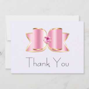 Pink Glam Bow with a Centre Gemstone Party Thank You Card