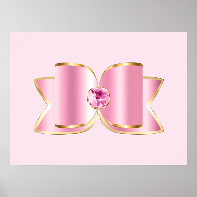 Pink Glam Bow with a Centre Gemstone Poster (Front)