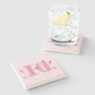 Pink Glam Bow with a Centre Gemstone Stone Coaster