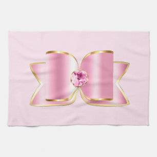 Pink Glam Bow with a Centre Gemstone Tea Towel