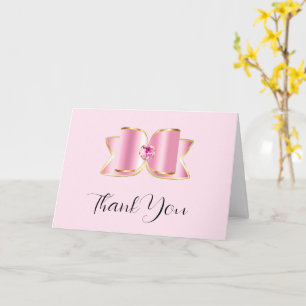 Pink Glam Bow with a Centre Gemstone Thank You Card