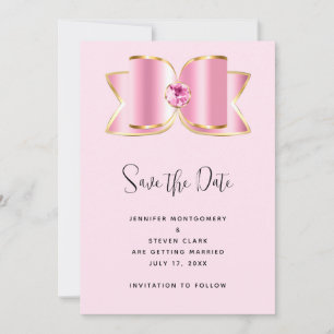 Pink Glam Bow with a Centre Gemstone Wedding Save The Date
