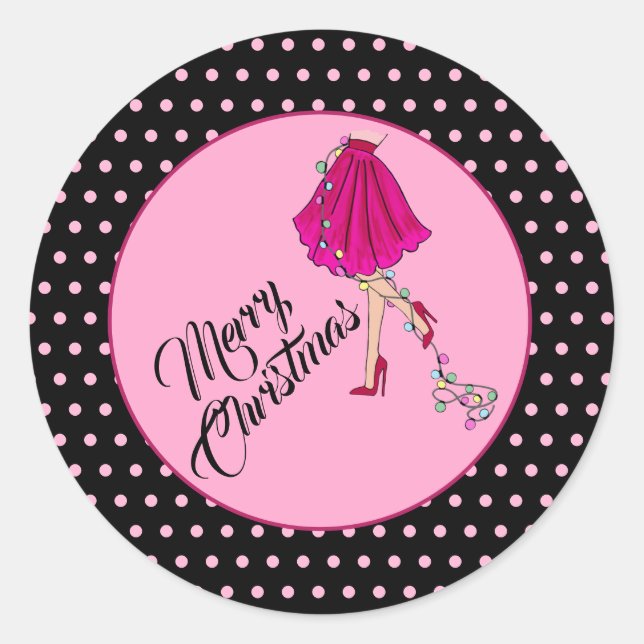 Pink Glam Christmas Classic Round Sticker (Front)