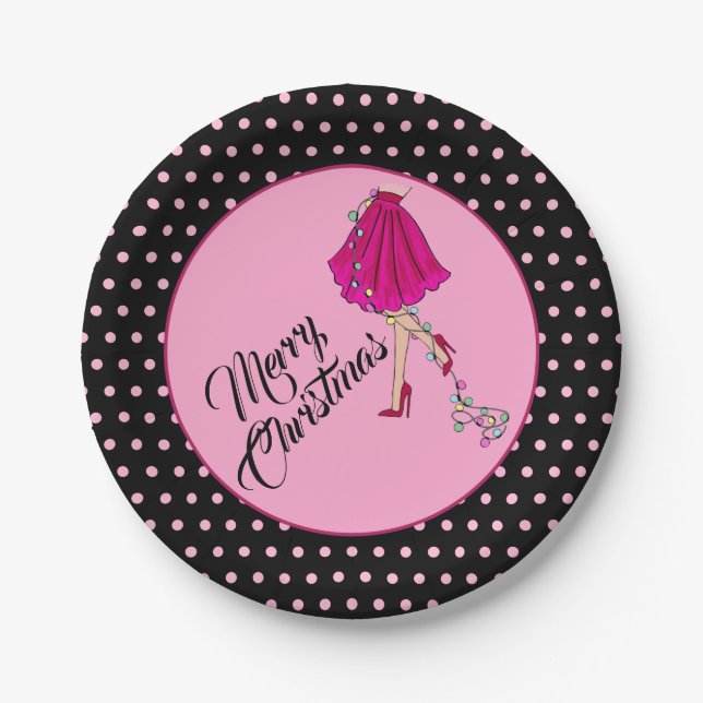 Pink Glam Christmas Paper Plates (Front)