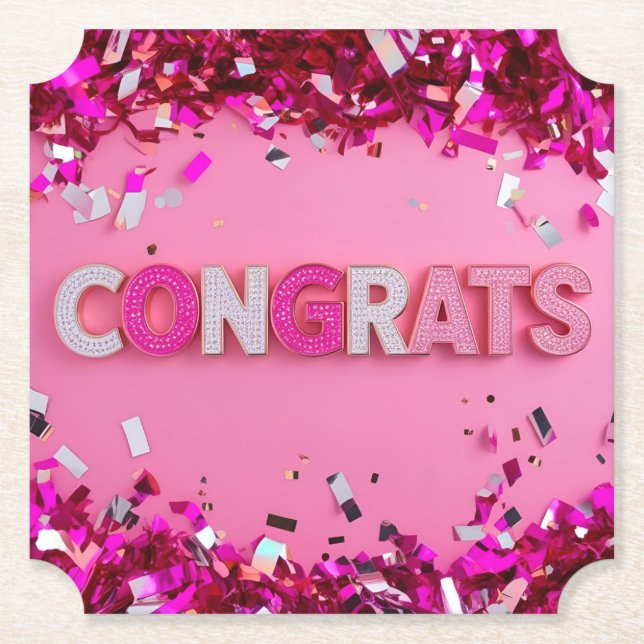 Pink Glam "Congrats" Coasters (Front)