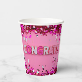Pink Glam "Congrats" Paper Cups