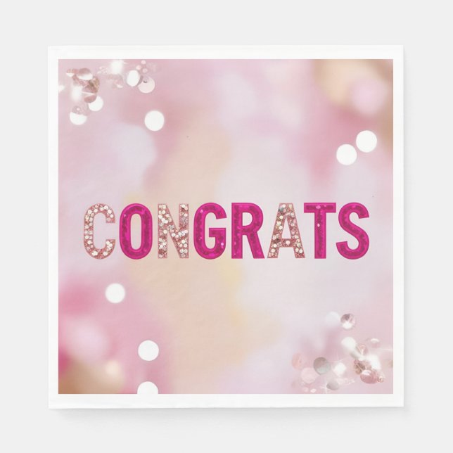 Pink Glam "Congrats" party napkins (Front)