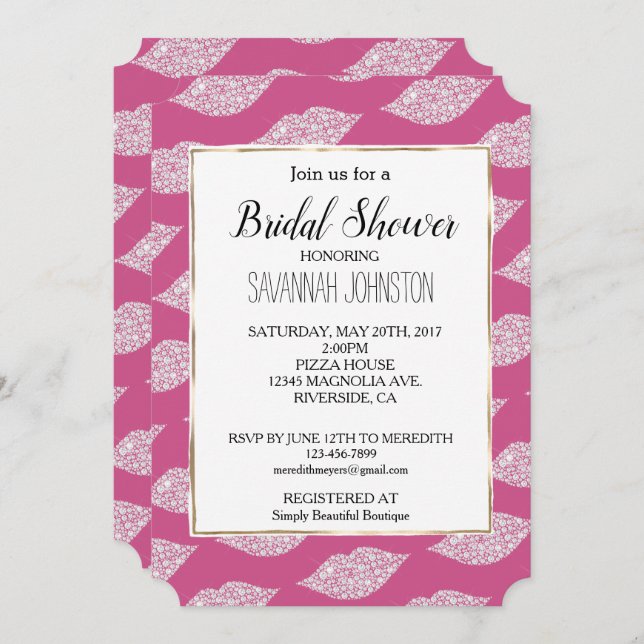 Pink Glam Diamond Lips Invitation (Front/Back)