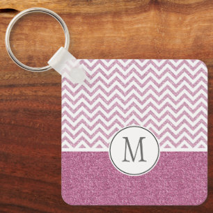 Pink Glam Faux Glitter Chevron Key Ring