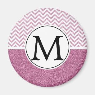 Pink Glam Faux Glitter Chevron Magnet