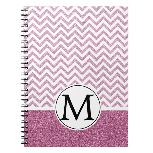 Pink Glam Faux Glitter Chevron Notebook (Front)