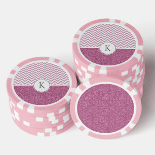 Pink Glam Faux Glitter Chevron Poker Chips