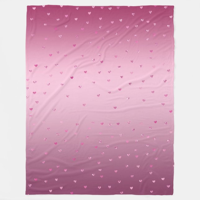 Pink Glam Glitter Hearts Fleece Blanket (Front)
