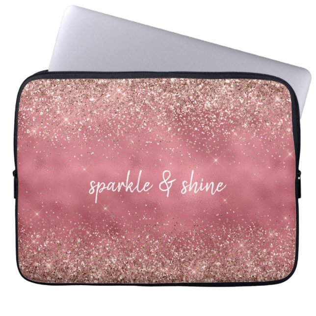 Pink Glam Glitzy glitter personalised Laptop Sleeve (Front)