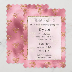 Pink Glam Gold Diamonds Invitation