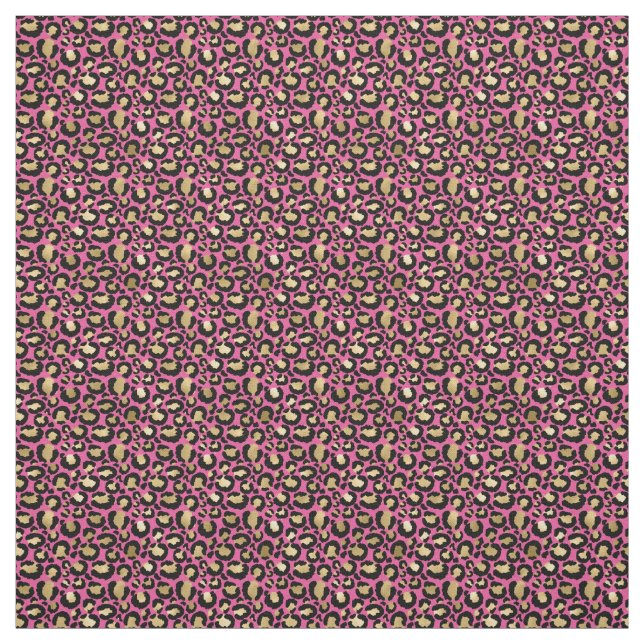 Pink Glam Gold Leopard Print Fabric (Swatch)