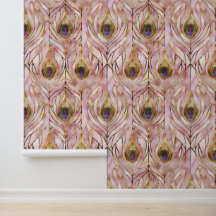 Pink Glam Gold Peacock Feathers Wallpaper