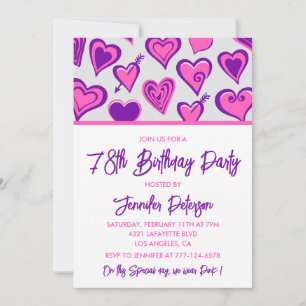 Pink Glam Heart Pattern 78th birthday invitations