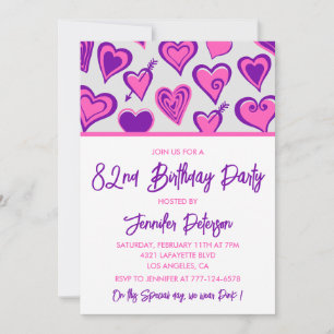 Pink Glam Heart Pattern 82nd birthday invitations 