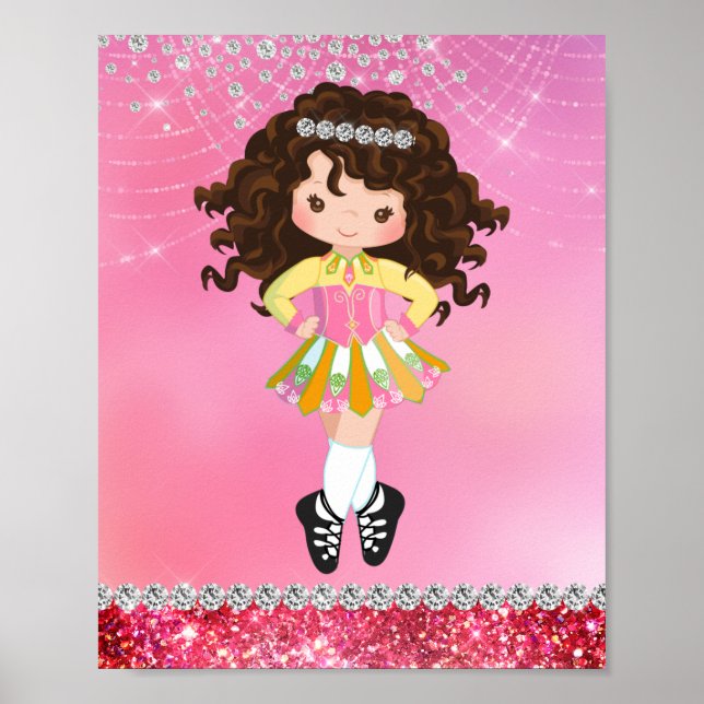Pink Glam Irish Dance Brunette Girl Poster (Front)