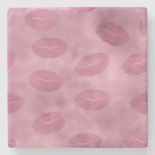 Pink Glam Lips Stone Coaster