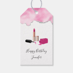 Pink Glam Lipstick & Nail Polish Beauty Birthday Gift Tags