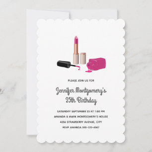 Pink Glam Lipstick & Nail Polish Beauty Birthday Invitation