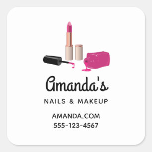 Pink Glam Lipstick & Nail Polish Beauty Business Square Sticker