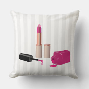 Pink Glam Lipstick & Nail Polish Beauty Themed Cushion