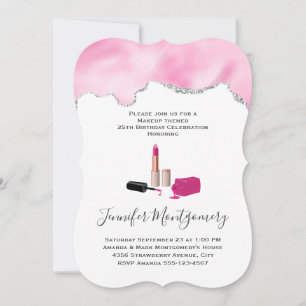 Pink Glam Lipstick & Nail Polish Beauty Themed Invitation